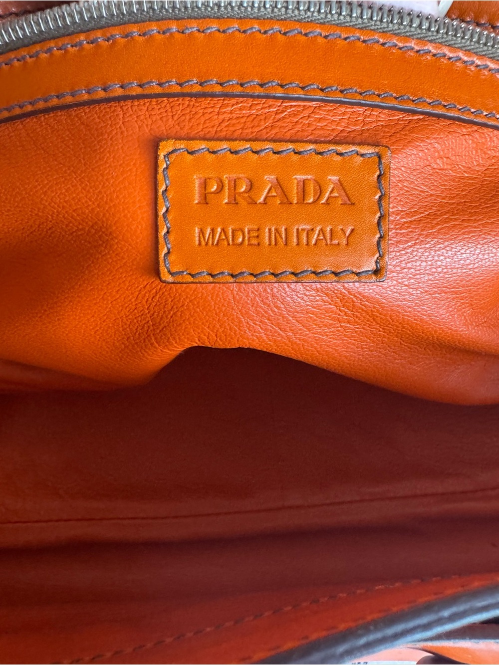 Prada Orange Leather Shoulder Bag with Brown Trim - Picture 4 of 16